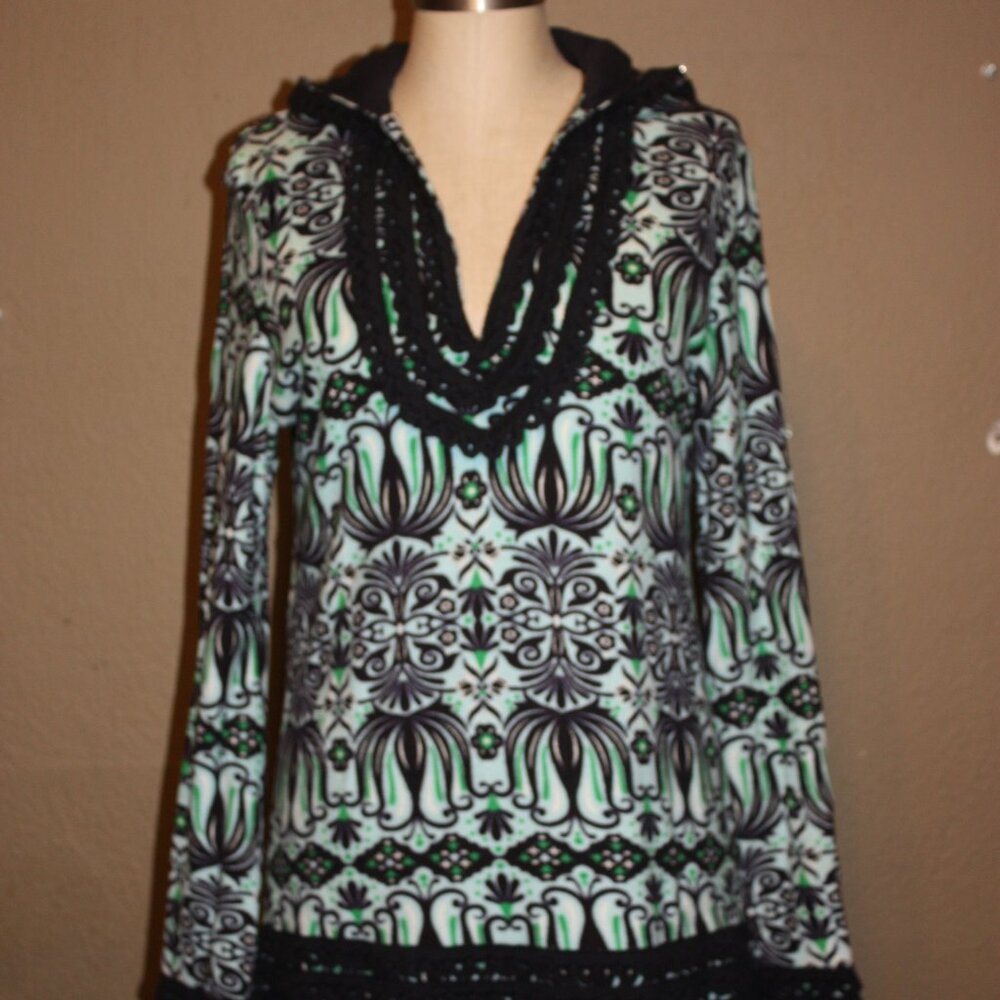 TORY BURCH COTTON TERRYCLOTH HOODED SWEATSHIRT TUNIC SWEATER TOP - MEDIUM 4 6
